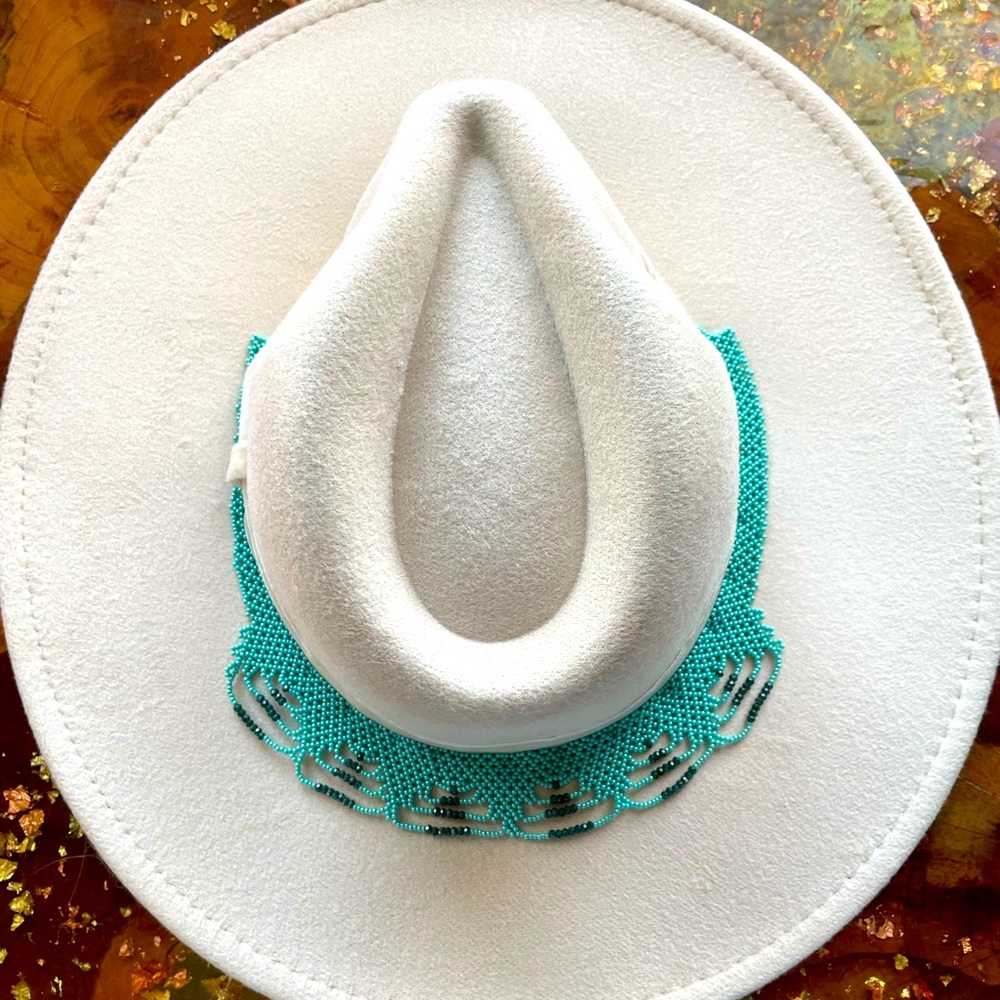 Cream and Turquoise Flat Brim